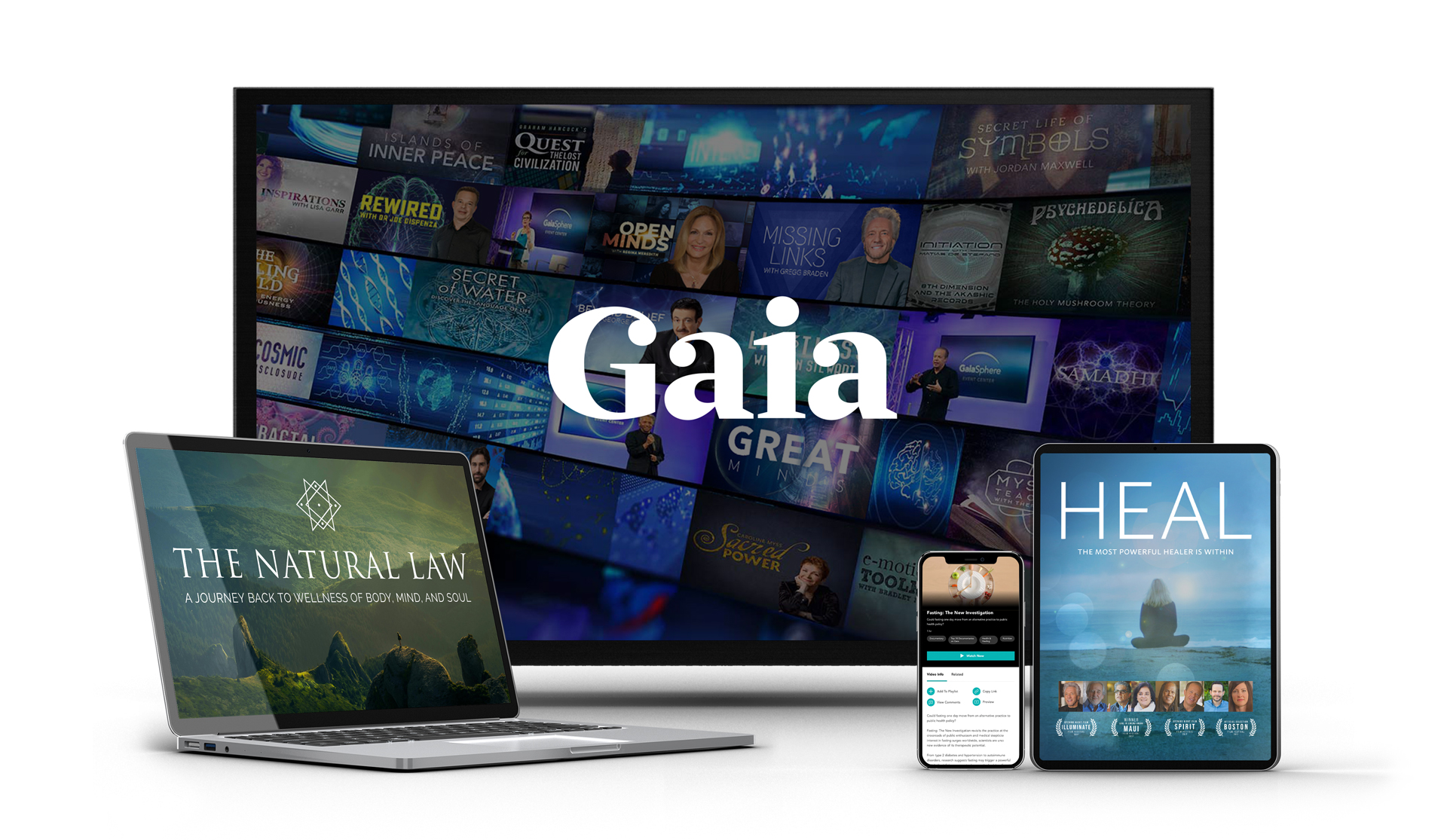 Gaia streaming on TV, laptop, tablet, and smartphone